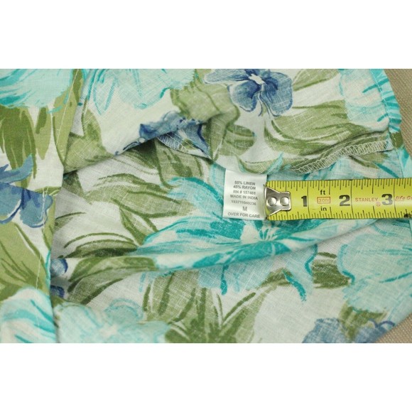 Ecco Bay Sz M Womens Linen/Rayon Tunic Shirt V-neck Roll Tab Pockets Floral EUC - Picture 10 of 10